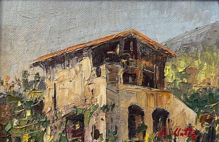 Antique Acrylic Impasto Italian Landscape Painting