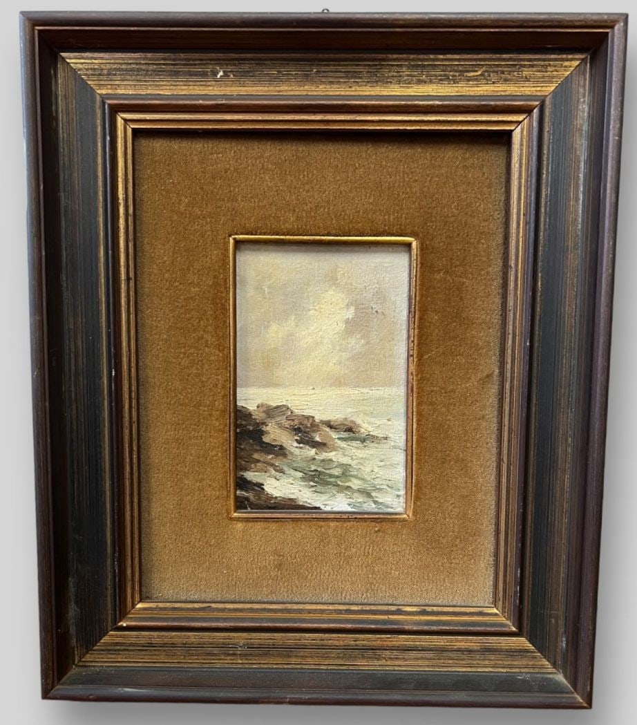 Antique Oil Impasto Italian Seascape Ocean Rocks Painting (1 of 3)