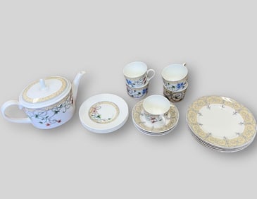 Lot of Wedgwood England Pottery Aegina Teapot, Cup & Saucers Sets Etc.