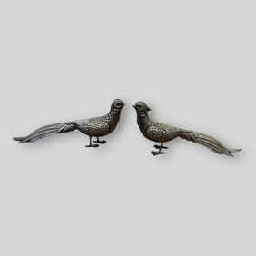 Antique Sterling Silver Pair of Pheasants Birds