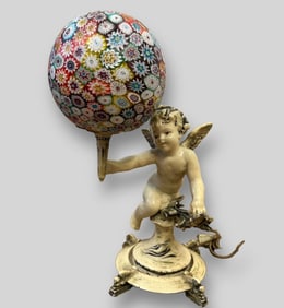 Antique Cherub Lamp Art Deco Millefiori Art Glass Globe