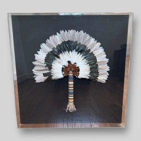Native American Indian Woven Beaded Feathered Ceremonial Fan