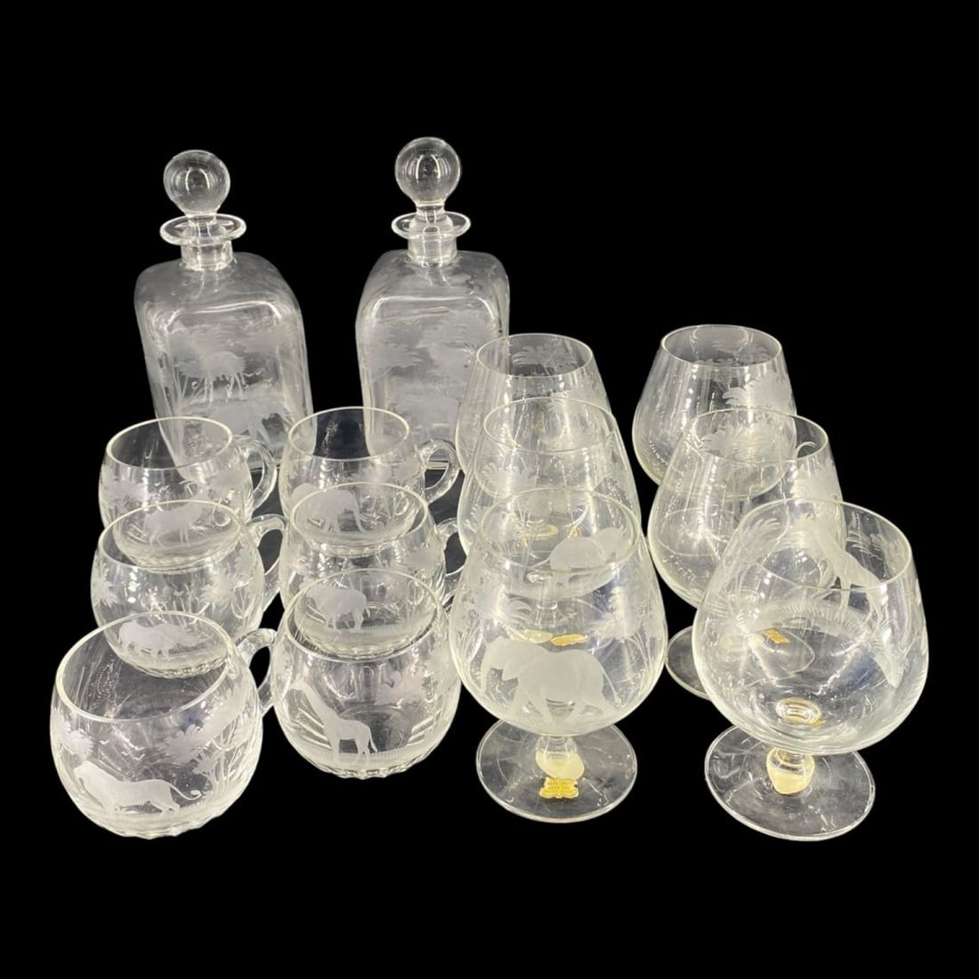 Lot of Rowland Ward (Kenya) Clear Glass Etched Safari (1 of 9)
