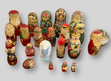 Vintage Lot of 23 Russian Wooden Mixed Nesting Dolls