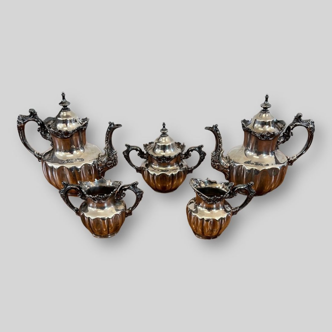 Antique Lot of 5 Derby Silver Co. 1674 Quadruple Plate Tea Set (1 of 14)