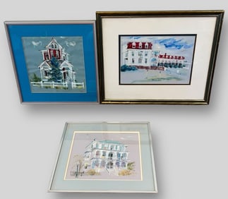 Lot of 3 Cox Cecchini (NJ, U.S.) Framed Watercolor Paintings of Homes