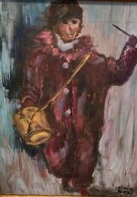 Oil Painting on Canvas Clown Jester Harlequin w/ Drum