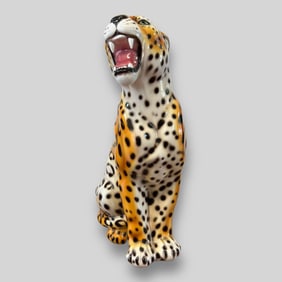 Vintage Italian Large Leopard Hand Painted Porcelain Figure