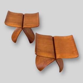 Pair of MCM Mid-Century Modern Wooden Sori Yanagi Butterfly Stools