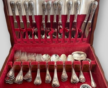 Christofle France Inlaid Silver Plate Flatware Set Marly Pattern