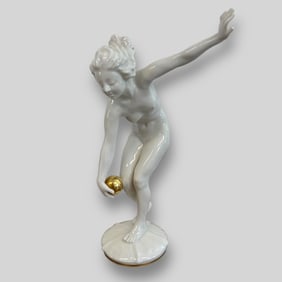 Hutschenreuther Germany Nude Female Porcelain Figurine w/ Gold Ball Karl Tutter