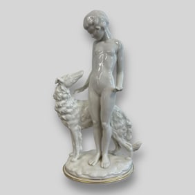 Hutschenreuther Germany Nude Girl With Borzoi Dog Porcelain Figurine Werner