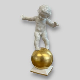 Hutschenreuther Cherub On Gold Ball Porcelain Figurine Karl Tutter Made In Germany