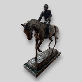 Isidore Jules Bonheur (Belgium, 1827-1901) Large Bronze Sculpture Horse & Jockey, le Grand Jockey