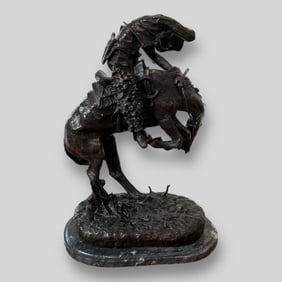 The Rattlesnake After Frederic Remington Signed Bronze Cowboy Sculpture