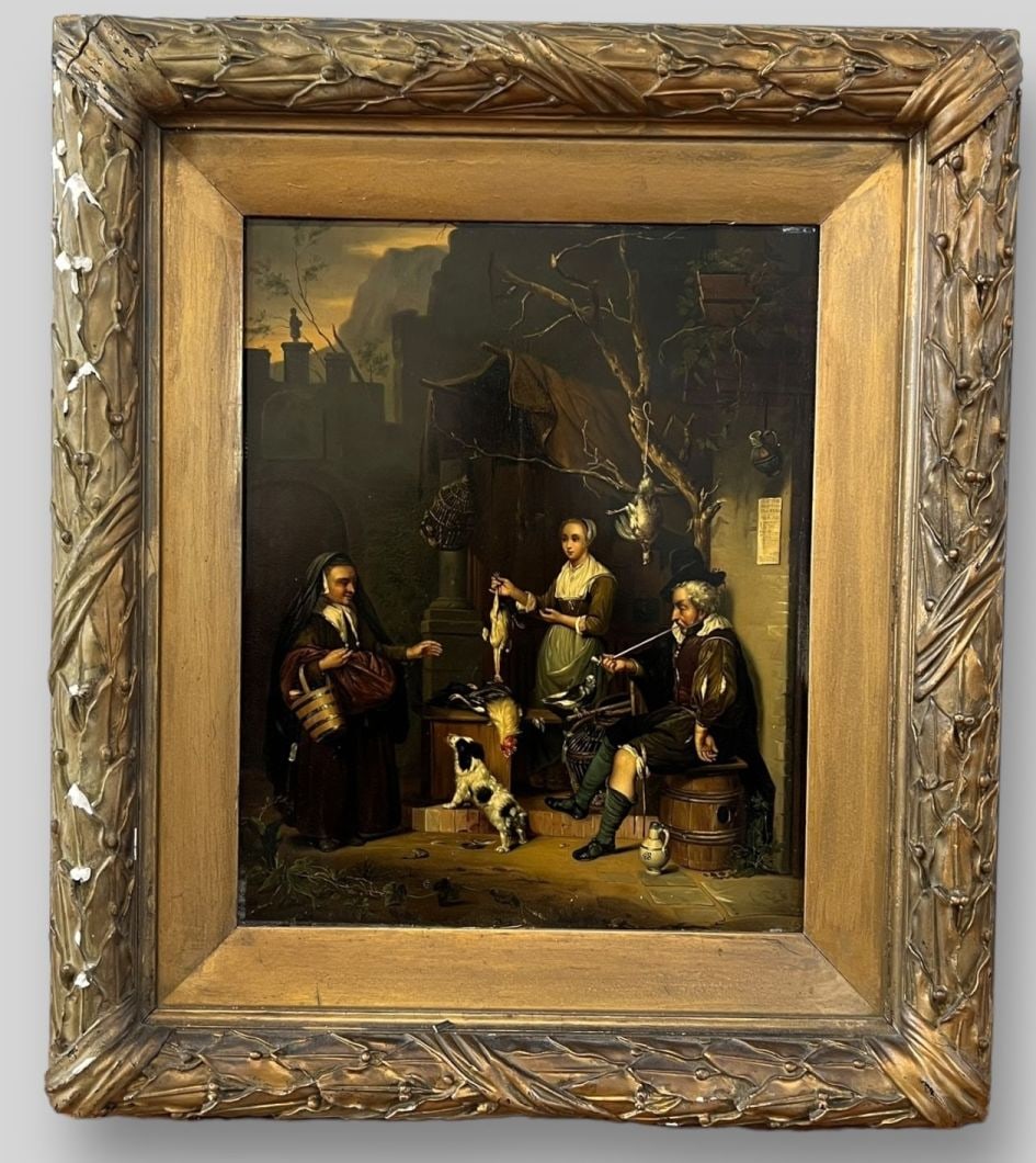 Gabriel Metsu (Dutch, 1629-1667) Antique The Poultry  Seller Oil Painting On Copper (1 of 9)