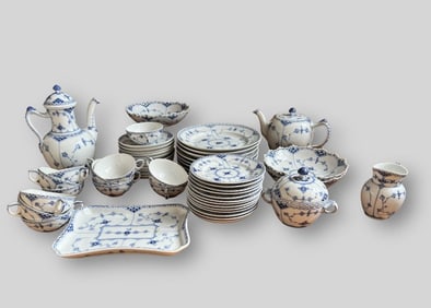 Huge Lot of Royal Copenhagen Porcelain Blue Fluted Full Lace Set