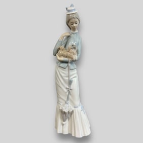 Vintage Lladro Spain Lady With Dog Porcelain Figurine #4893