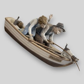 Lladro Spain Fishing With Gramps #5215 Boy And Grandpa In A Boat Porcelain Figurine