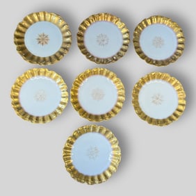 Lot of 7 Limoges France White Cobalt Blue Gilt Gold Porcelain Plates