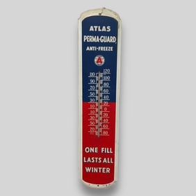 Vintage Atlas Perma-Guard Anti-Freeze Tin Garage Thermometer Advertising