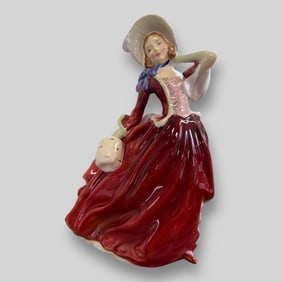 Royal Doulton Bone China England 'Autumn Breezes' Lady In Red Dress Porcelain Figurine