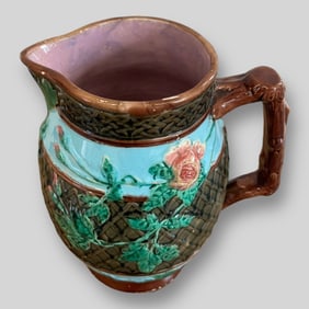 Antique Majolica Style Glazed Flower Pattern Porcelain Pitcher