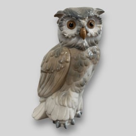 NAO Lladro Spain Owl Porcelain Gray and White Figurine