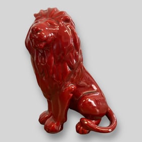 Zsolnay Eosin Lion Hand Painted Porcelain Figurine Red Hungary