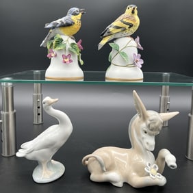 Lot of 4 Porcelain Animal Figurines And Bells