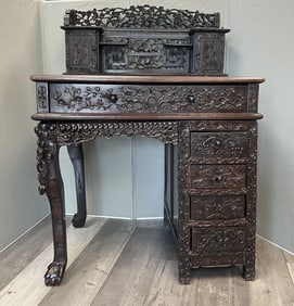 Antique Chinese 19th Century Carved Rosewood Desk