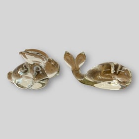 Lot of 2 Art Glass Animal Figurines Rabbit & Deer