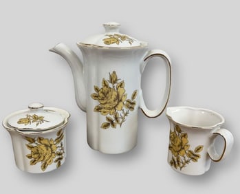 Lot of 3 Unsigned Porcelain Floral Design Teapot Pitcher & Jar