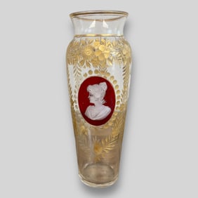 Antique Gilt Glass Ruby Cameo Portrait Glass