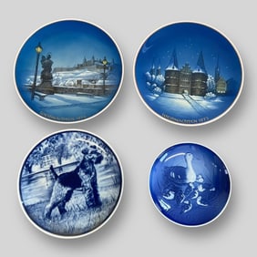 Lot of 4 Porcelain Scenic + Animal Plates