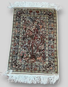 Floral + Birds Tree of Life Design Persian Hereke Silk Rug