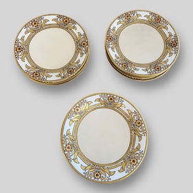 Lot of 12 French Antique Art Nouveau Limoges Porcelain Gilt Plates