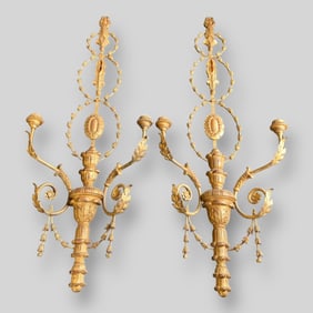 Pair of Italian Monumental Carved Giltwood Sconce Candelabras