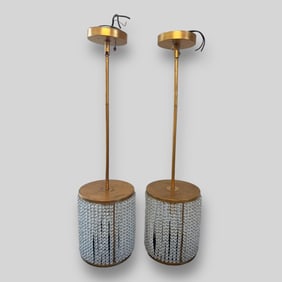 Pair of Mi- Century Modern MCM Hanging Cylinder Lamps Chandeliers