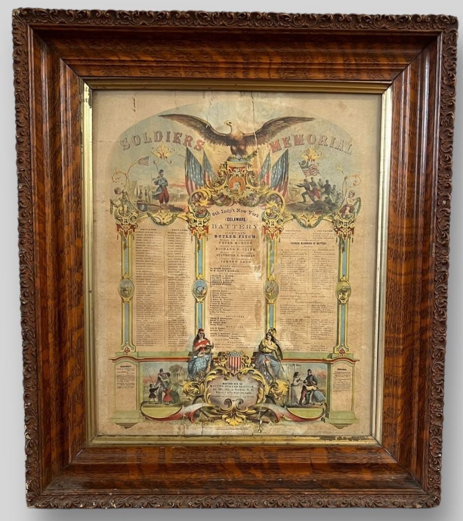 Framed 'Soldiers Memorial' New York (Delaware) Battery Civil War Lithougraph (1 of 4)