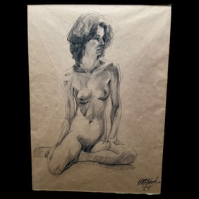 Mary Anna Hallock Foote (USA, 1847-1939) Pencil Sketch Drawing