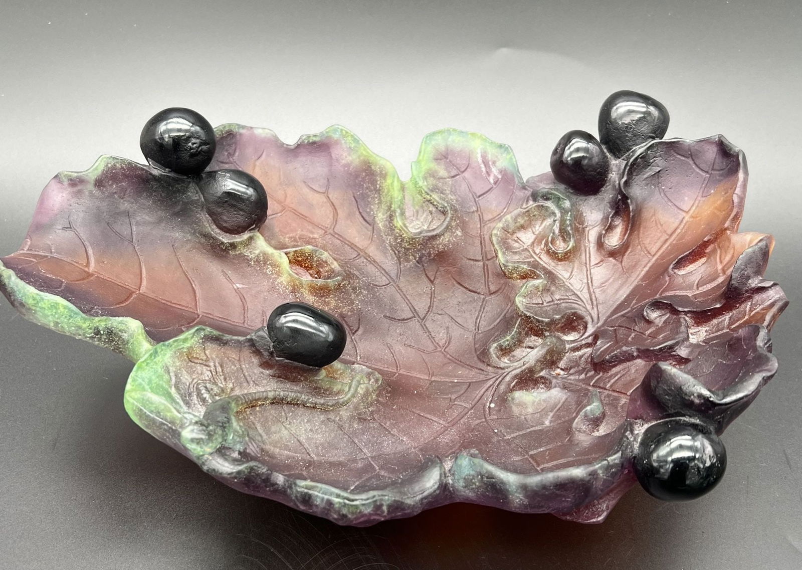 Vintage Daum France Pâte-de-Verre Grape Leaf Centerpiece Bowl (1 of 10)