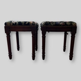 Pair of Antique Jacobean Style Needlepoint Stools