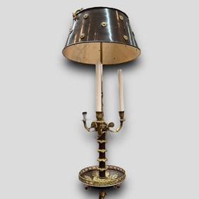 Antique French Style Bouillotte Lamp With Tole Shade