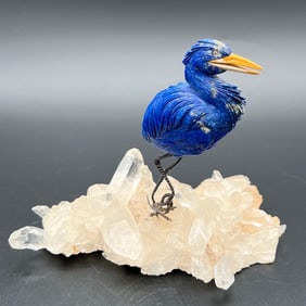 Peter Muller Lapis Silver Bird Diamond Eyes Quartz Crystal Base Figurine