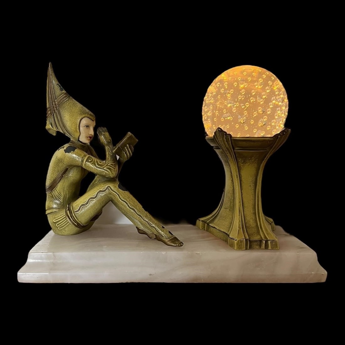 Art Deco Pixie Reader Crystal Ball Lamp Gerago (1 of 11)
