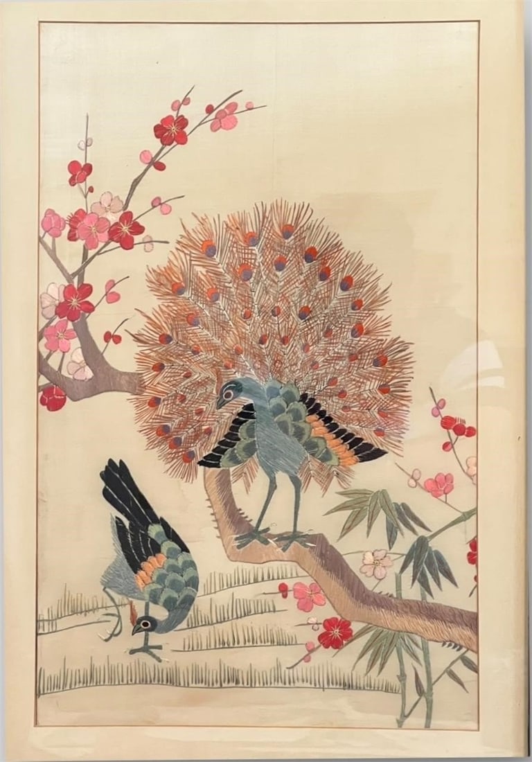 Antique Framed Oriental Peacock Print (1 of 3)