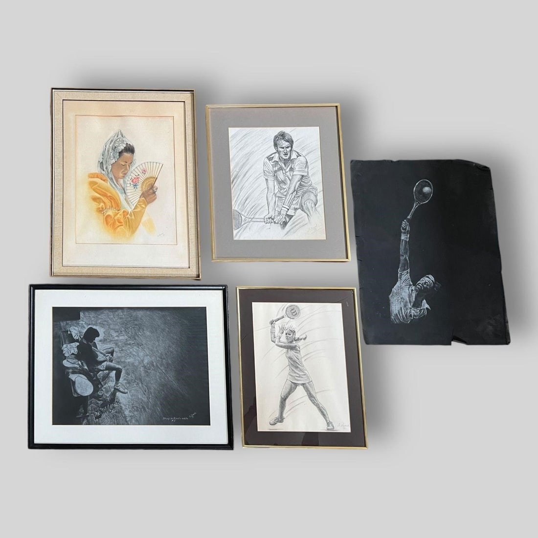 Lot of 5 Irene Sweid Sketches Drawings: Irene Sweid (Unknown).Painting Size: 18 x 14 in.Dimensions (in): 26.50 x 20.75 x1.One glass frame has big cracked.