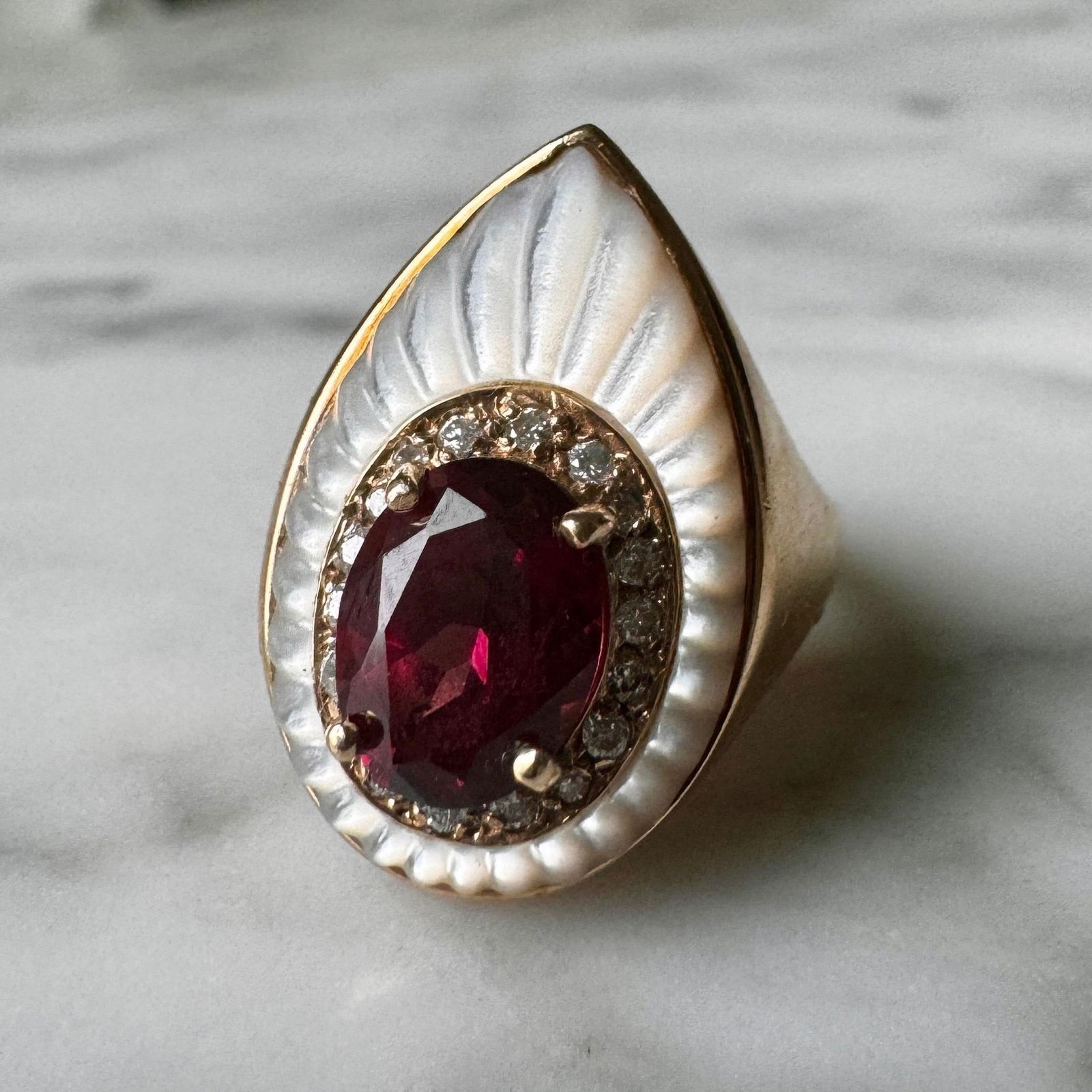 14K Erte Yellow Gold Tourmaline Diamond Halo Ring (1 of 9)