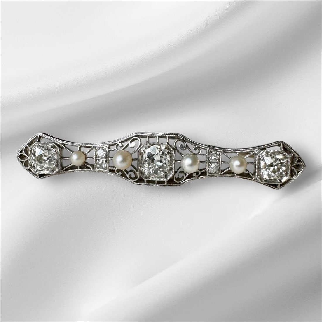 Antique 14K White Gold Old Euro Diamond Brooch (1 of 7)